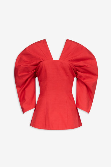 Red textured top with structured sleeves