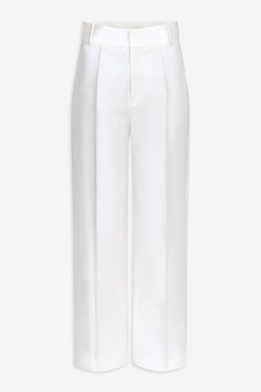 White satin straight pants