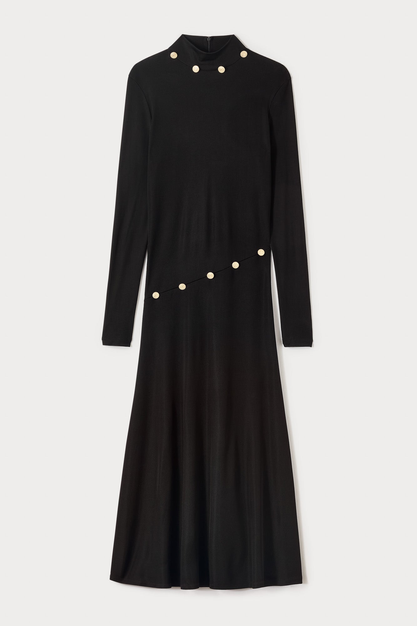 Black Long-Sleeve Dress with Button Details - L Black Long-Sleeve Dress with Button Details - L