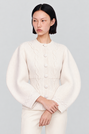Adrian embroidered wool knit jacket — Ecru