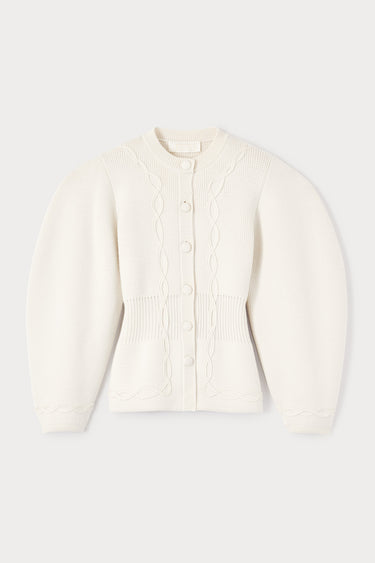 Structured Ecru Merino Wool Jacket with Embroidery