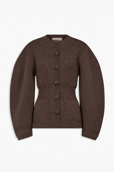 Adrian Merino Wool Knit Jacket — Brown