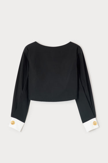Black Cotton Top with Contrast Cuffs