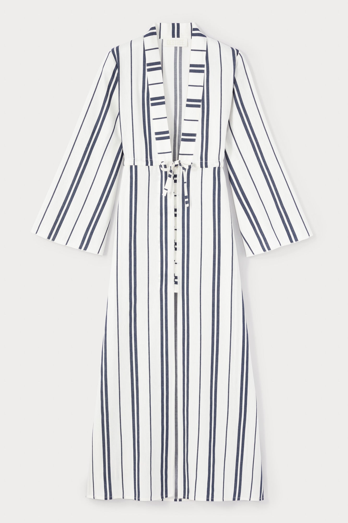 White and blue belted long dress with bell sleeves DESTREE White and blue belted long dress with bell sleeves DESTREE
