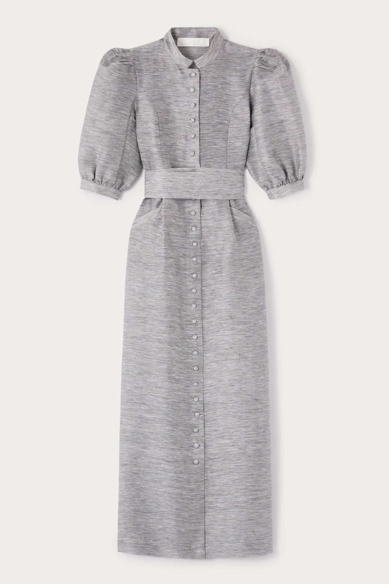 Grey linen puff sleeve long dress - Main Image