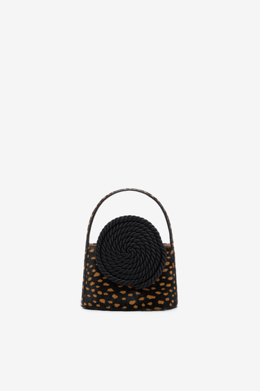 Mini Gunther spotted calfskin bag with passementerie — Black and beige