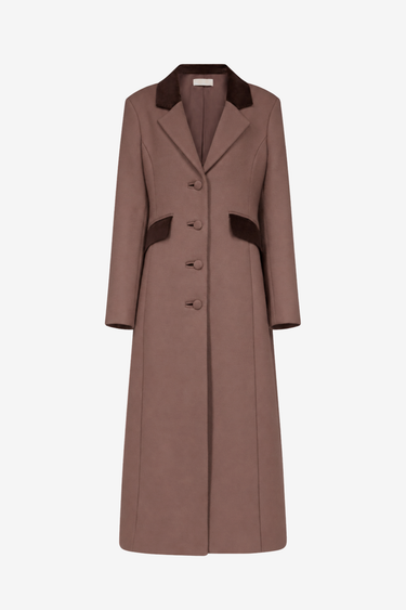 Maria wool tailored coat with velvet details — Taupe