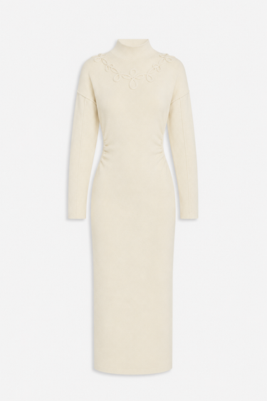Jade Long Dress in Merino and Cashmere - Ecru