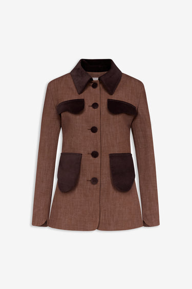 Tailored jacket — Brown with dark brown velvet details