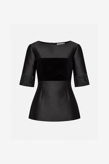 Amina Smart Velvet stretch-cotton top — Black