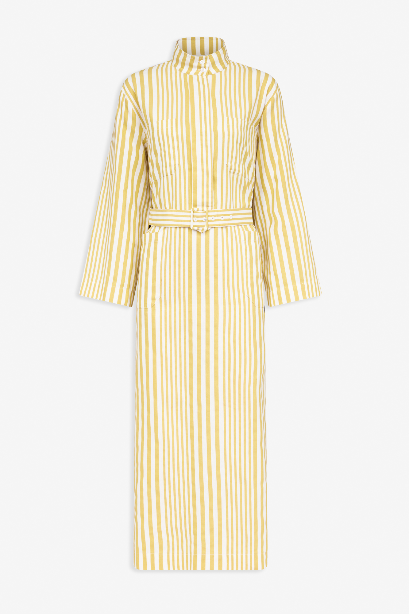 yellow striped midi dress Yellow Striped Scalloped Midi Dress | Avara