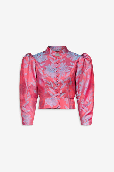 Jacquard satin puff sleeve jacket
