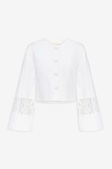 Embroidered cropped jacket - White