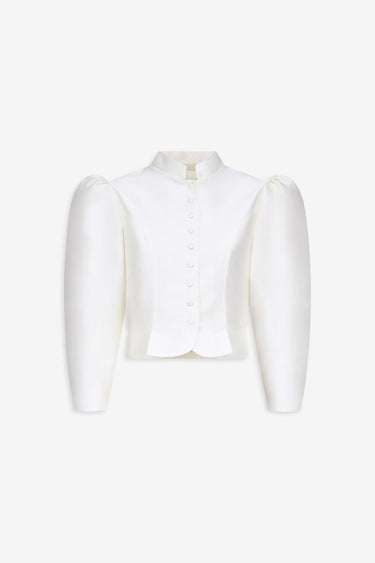 White satin puff sleeve jacket