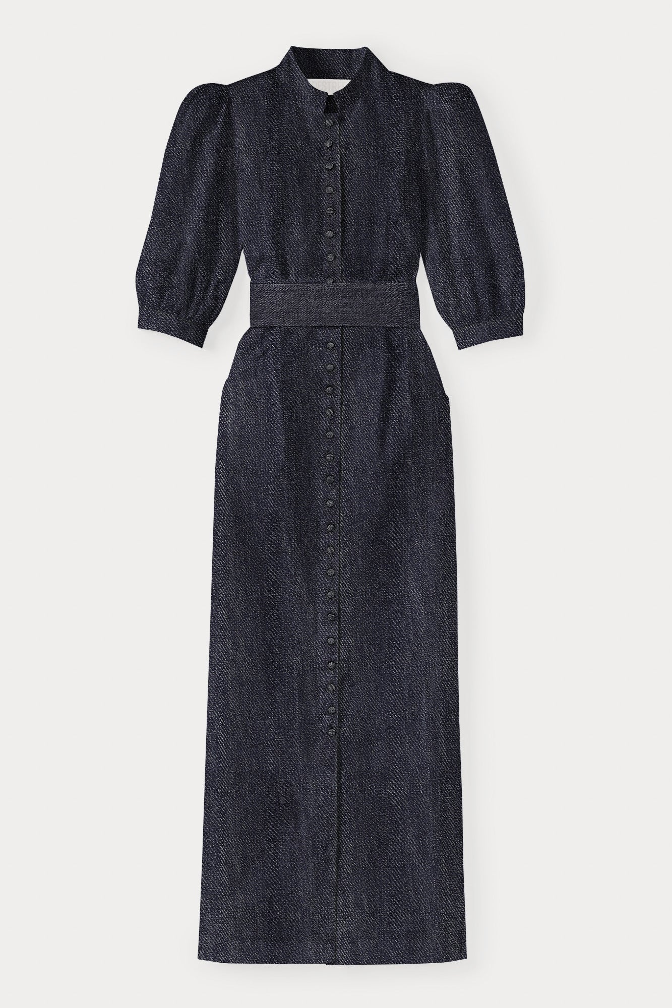 Dark blue denim puff sleeve long dress DESTREE Dark blue denim puff sleeve long dress DESTREE
