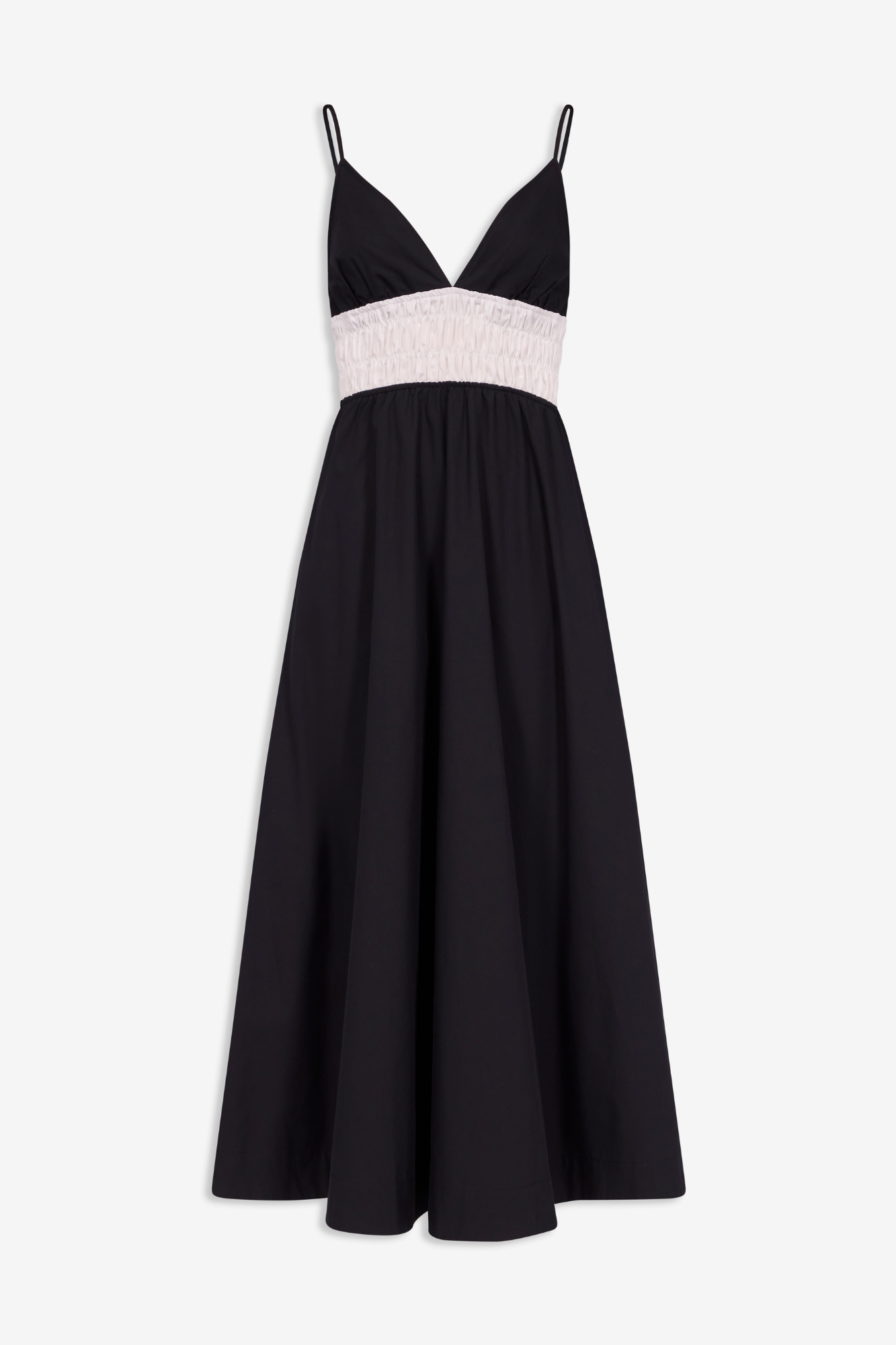 black and white poplin dress Black cotton poplin summer dress with gathered waist detail