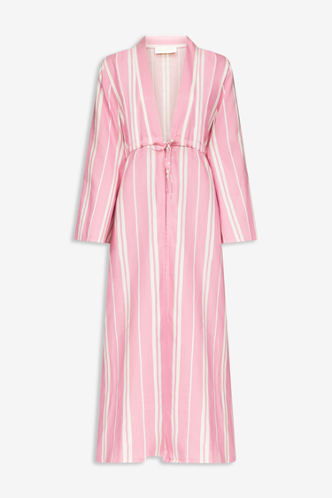 Pink and white striped dress with bow detail