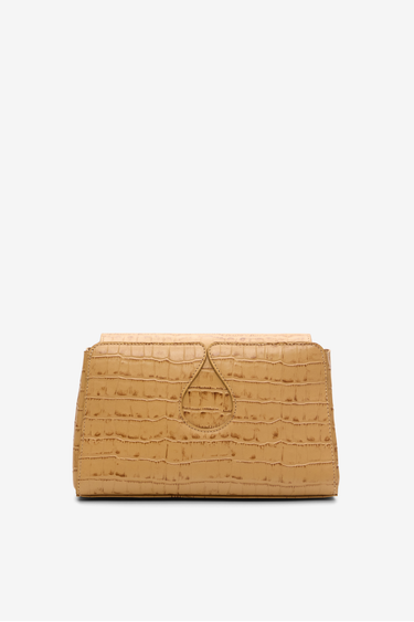 Warm sand leather crossbody bag with croco-embossed finish and drop-shaped detail