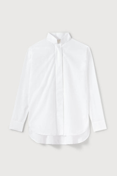 Structured poplin blouse with high neck - White