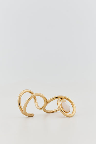 Double ring with stone - Gold & White