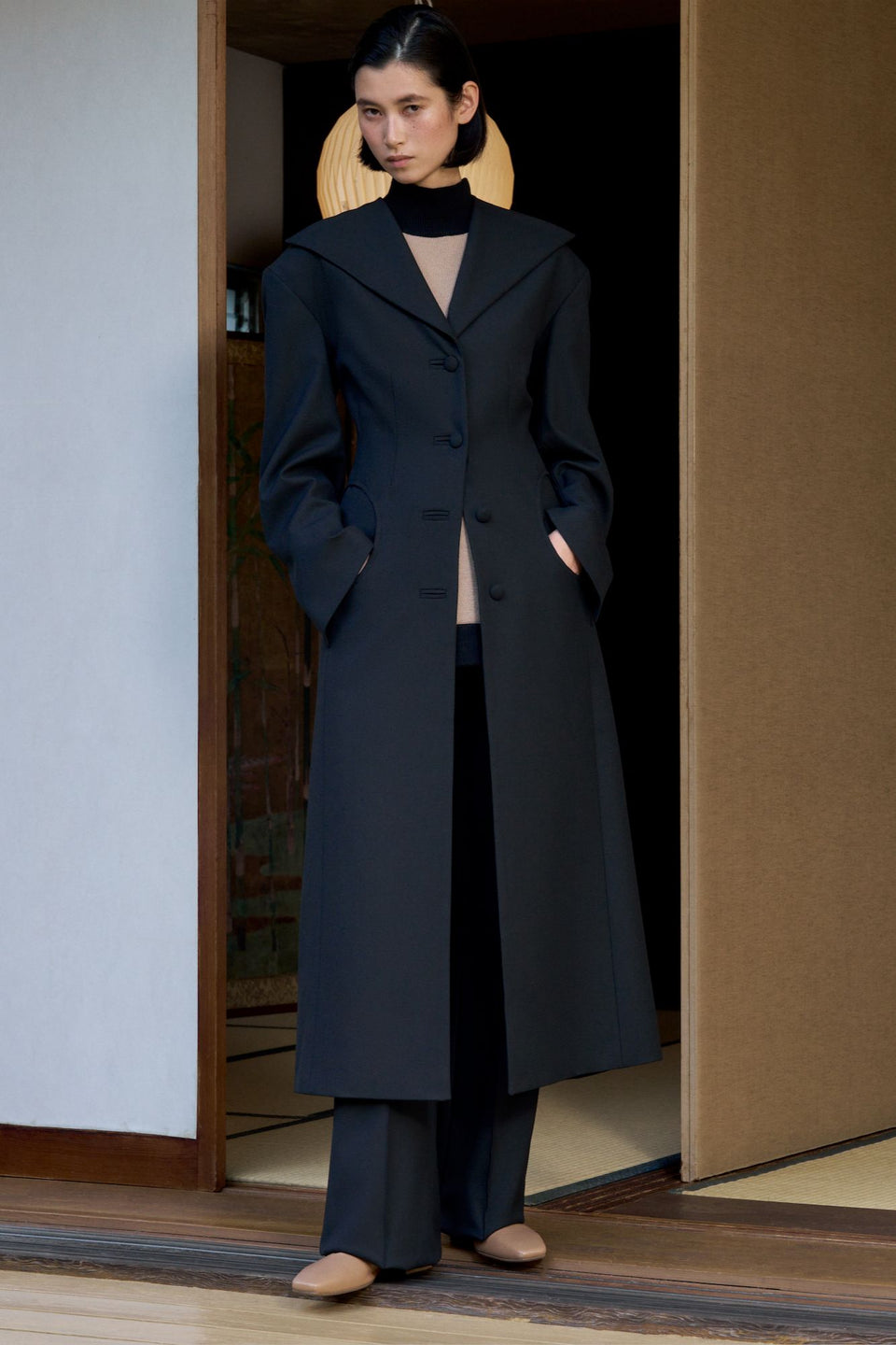 long black dress coat Long Maxi Dress Coat, Winter Pleated Ruffles Jacket For Women