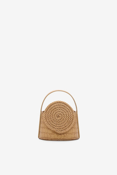 Mini croco-embossed leather bag with passementerie detail - Warm sand
