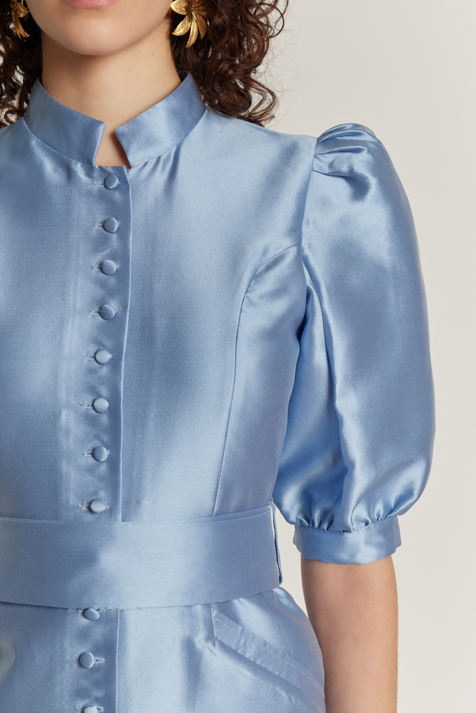 blue satin puff sleeve dress Elegant Blue Satin Prom Dresses, Square Neckline Puffy Short Sleeve Bo