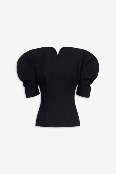 Cotton sculptural top with puffed sleeves - Black
