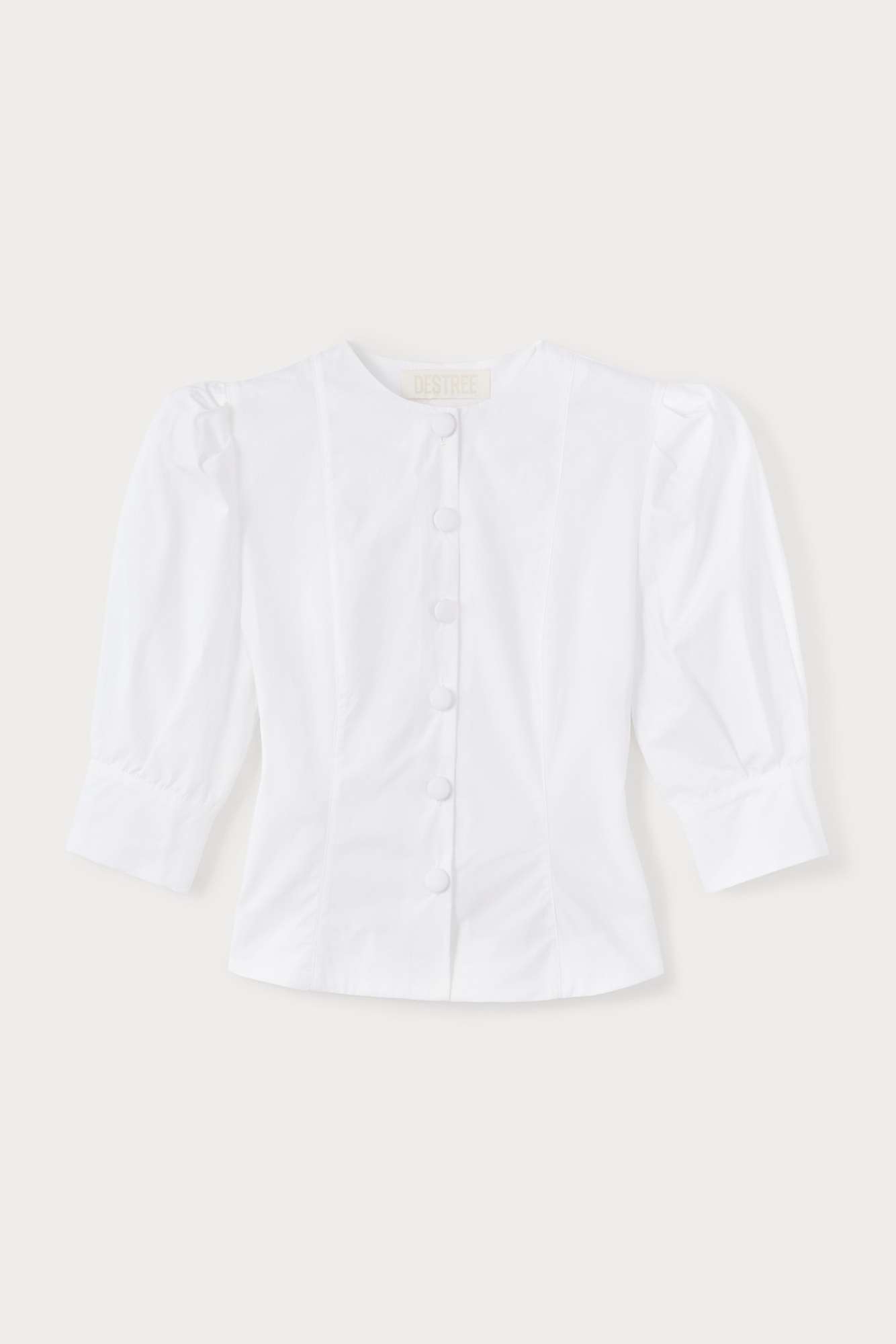 White Popelin Blouse with Puff Sleeves