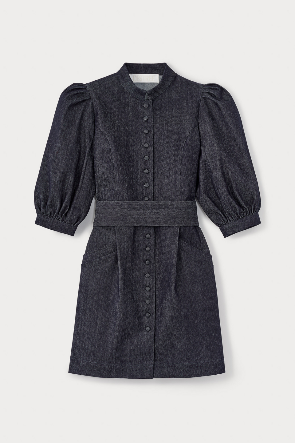 Dark blue denim puff sleeve short dress DESTREE Dark blue denim puff sleeve short dress DESTREE