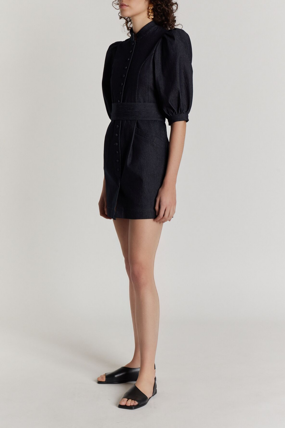mini black denim dress with puff sleeves - Dark Blue ICA VIP Festival 100% Cotton. Long Black Bell Sleeve Color:Enchanted Floral Berry Vintage Iris