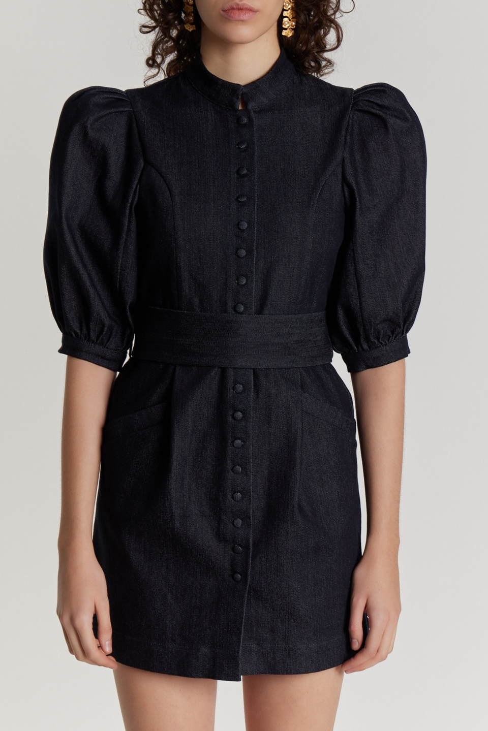 Dark blue denim puff sleeve short dress DESTREE Dark blue denim puff sleeve short dress DESTREE