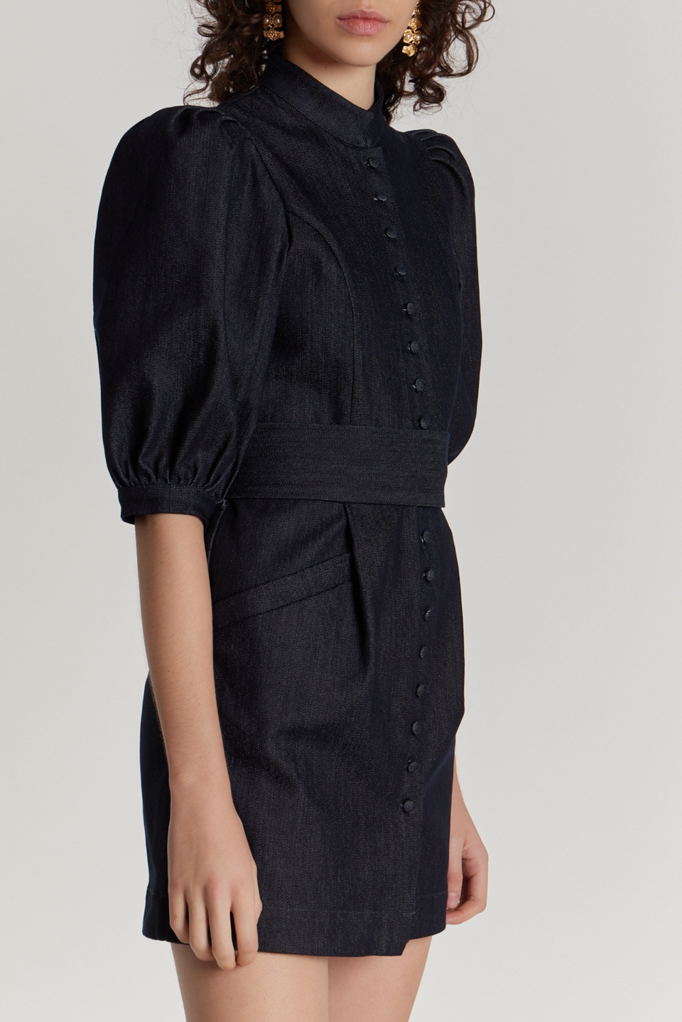 black denim dress short sleeve Mini with puff sleeves - Dark Blue Size:Pre-order Size 7-8 Memorial Weekend Messaging this fabric combines the Blue Maternity Gowns –