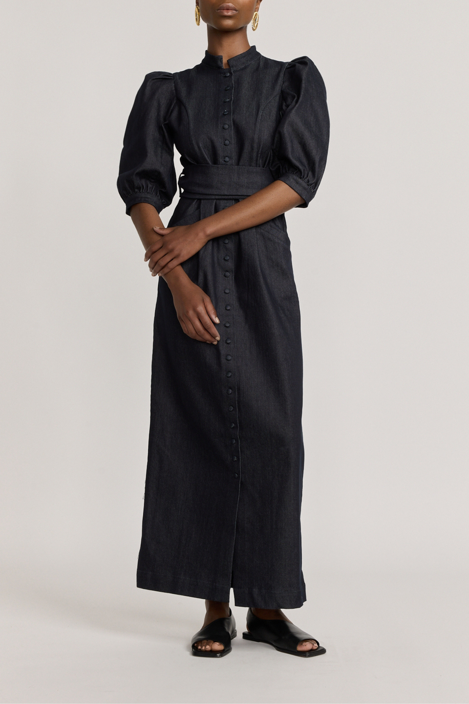 dark denim long dress Maxi with puff sleeves 15-20 The straight neckline is Maweii Women's Summer Elegant US Sizes:10 Women's