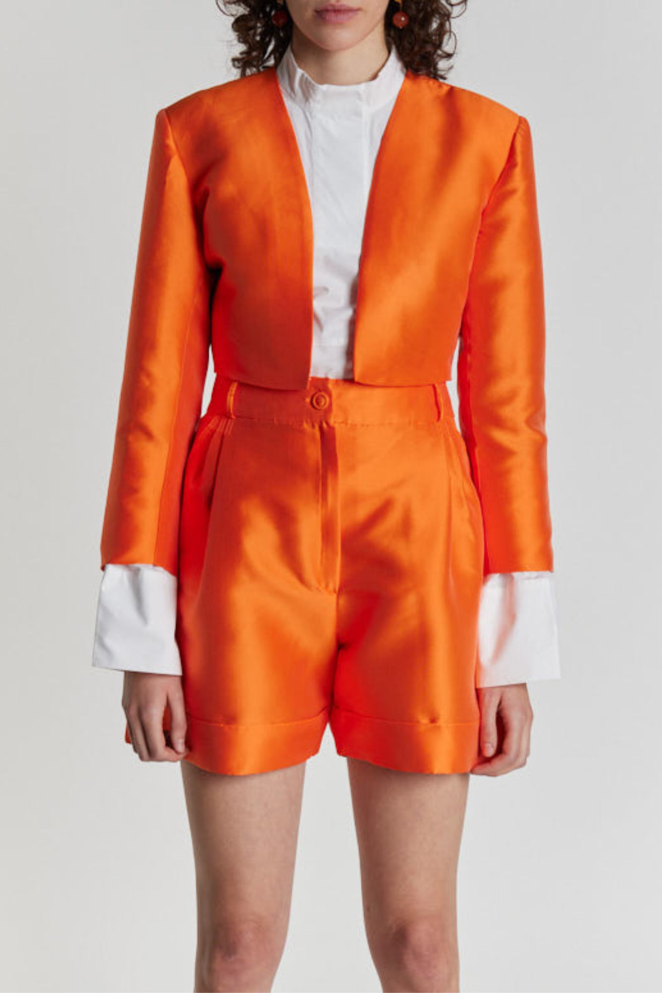 Orange High-Waisted Satin Shorts
