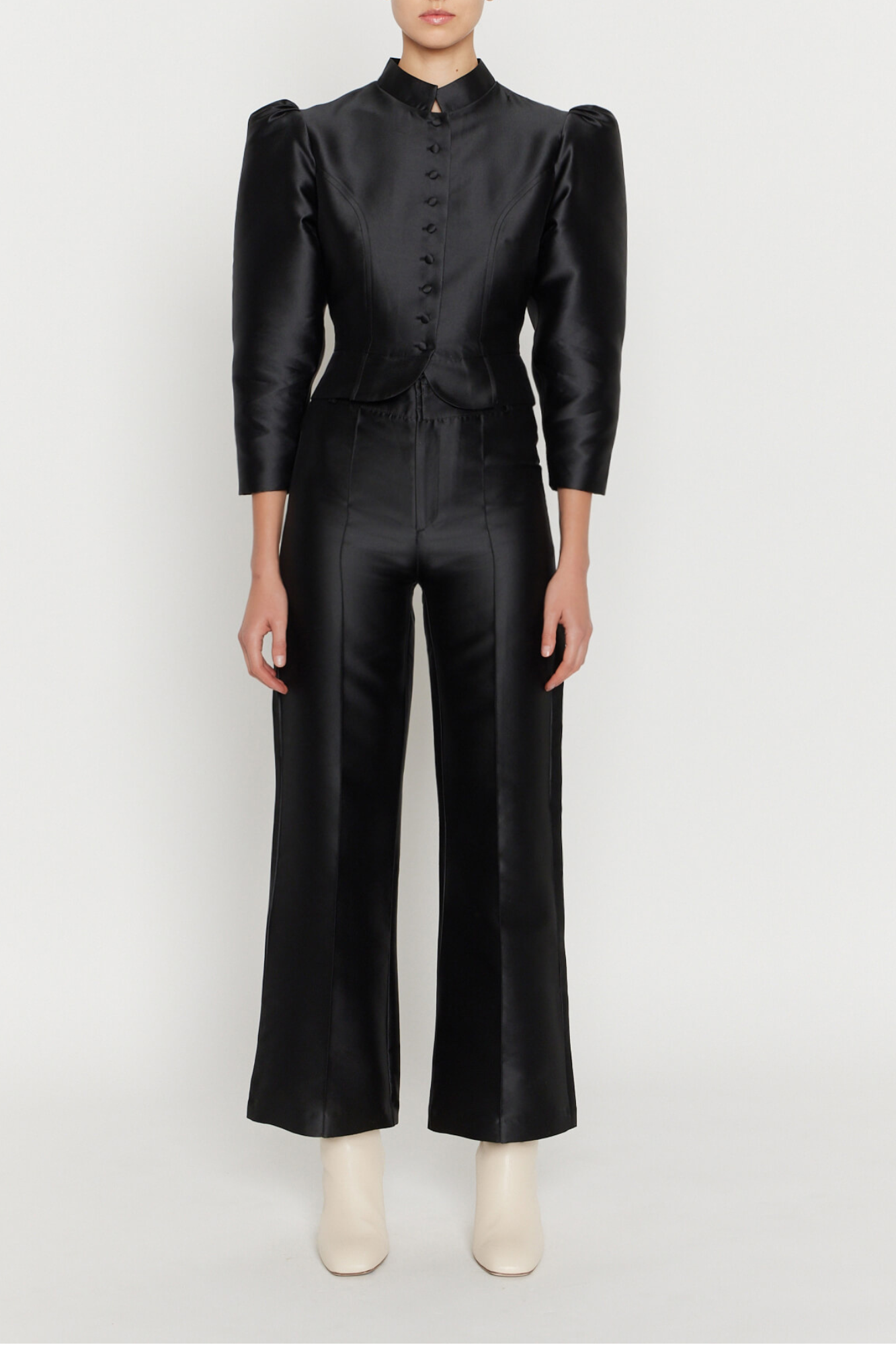Destree Jacket Black satin puff sleeve jacket – DESTREE