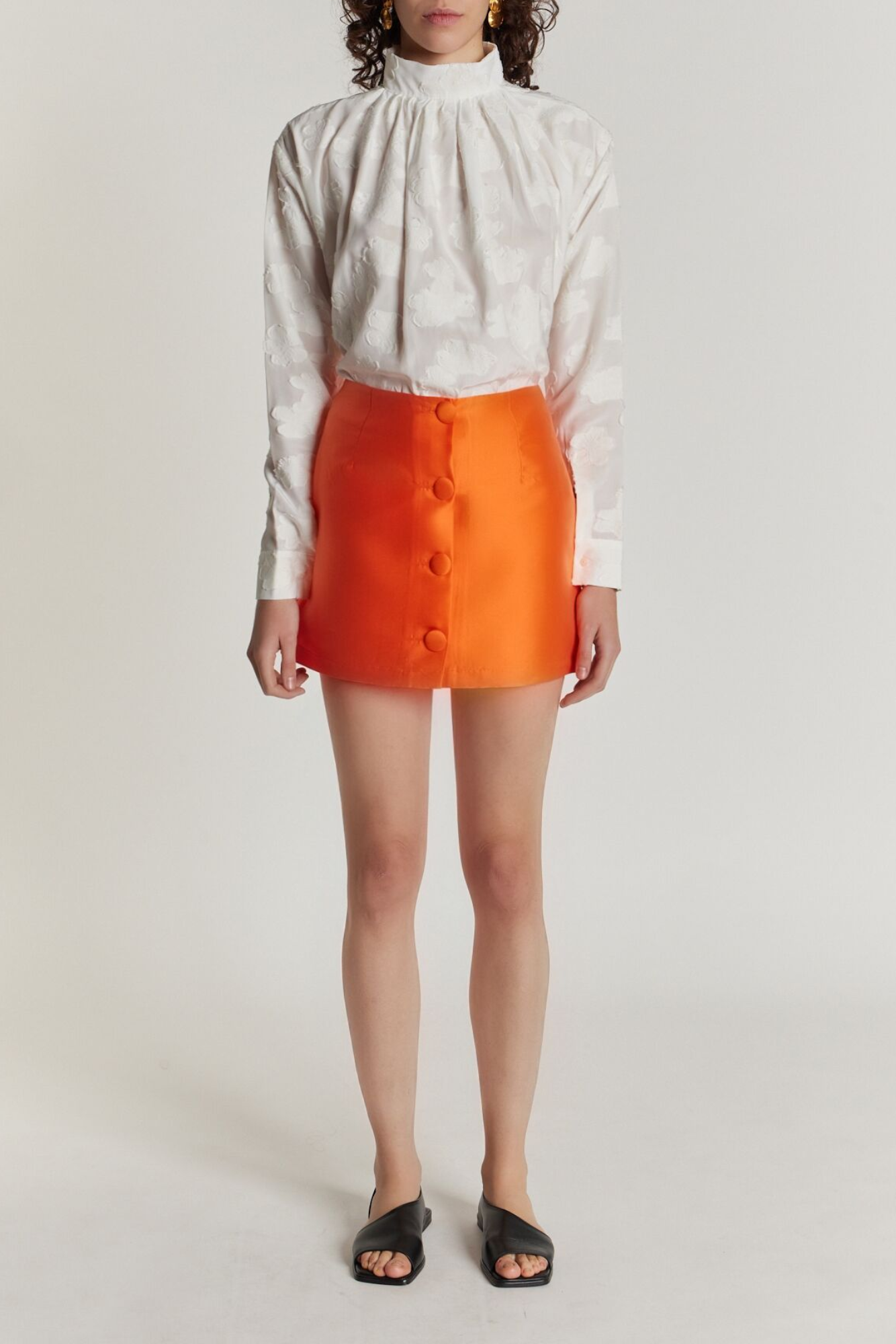 ORANGE Satin Mini Skirt with buttons