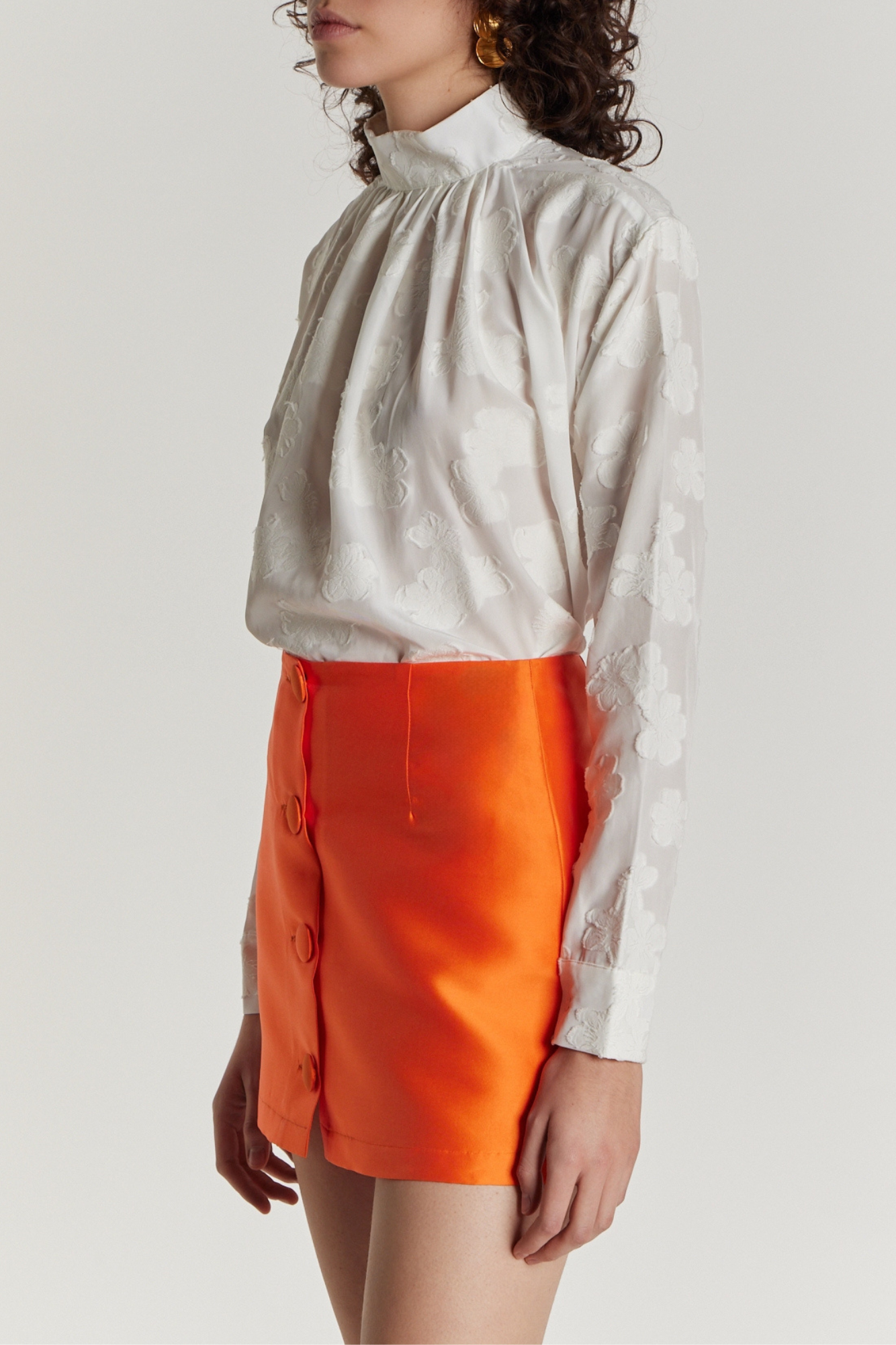 ORANGE Satin Mini Skirt with buttons