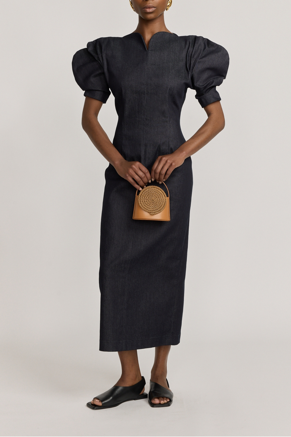 destree denim dress Blue denim sleeveless midi dress