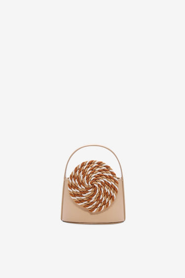 Mini beige & multico leather bag with passementerie details
