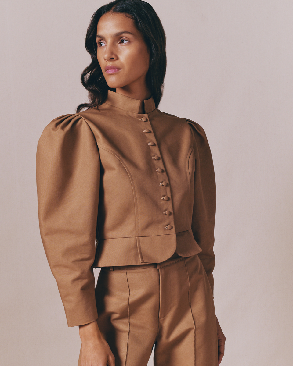 Amoako cotton puff-sleeve jacket — Camel – DESTREE