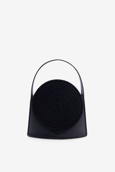 Black leather bag with passementerie detail