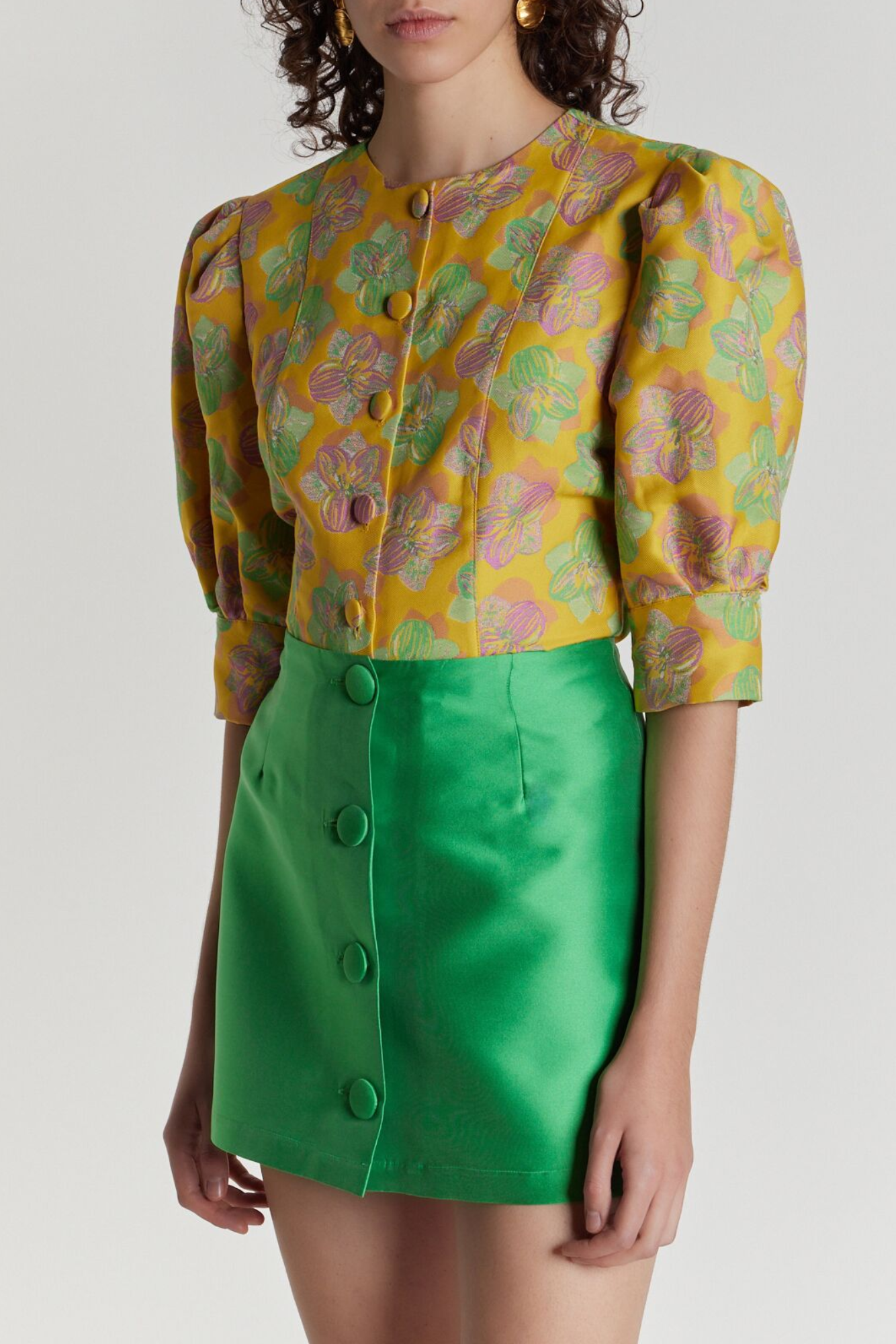APPLE GREEN Satin Mini Skirt with buttons