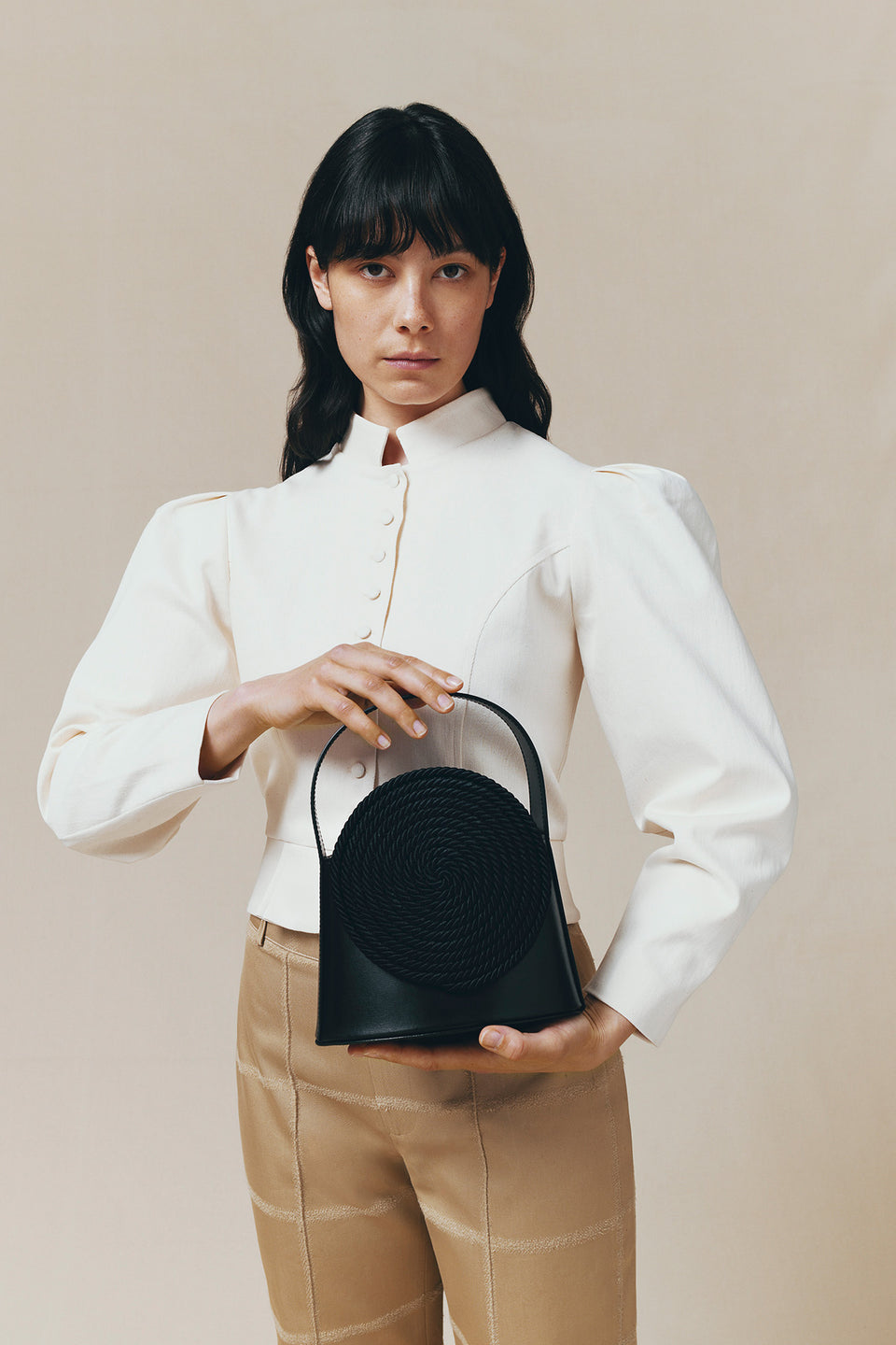 Black leather bag with passementerie detail – DESTREE 