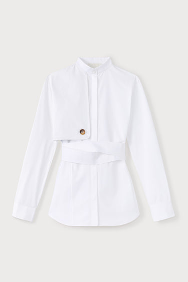 White shirt with sleeve & button detail