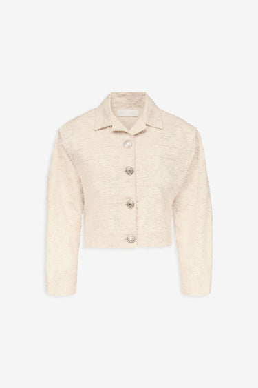 Ivory cropped cotton jacket with textured thread finish