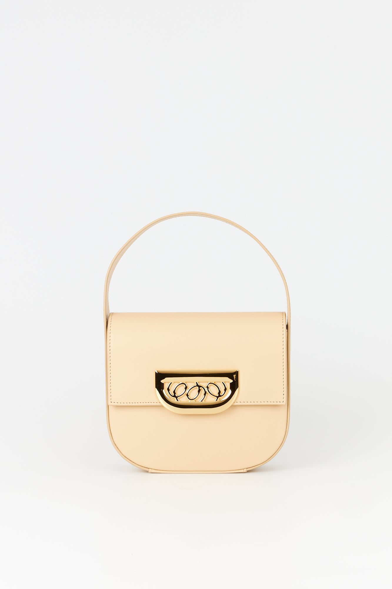 d'estrëe paris Geometric Leather Handbag with Golden Latch Beige