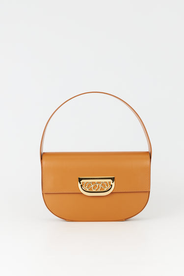 Leather handbag with golden latch - Camel