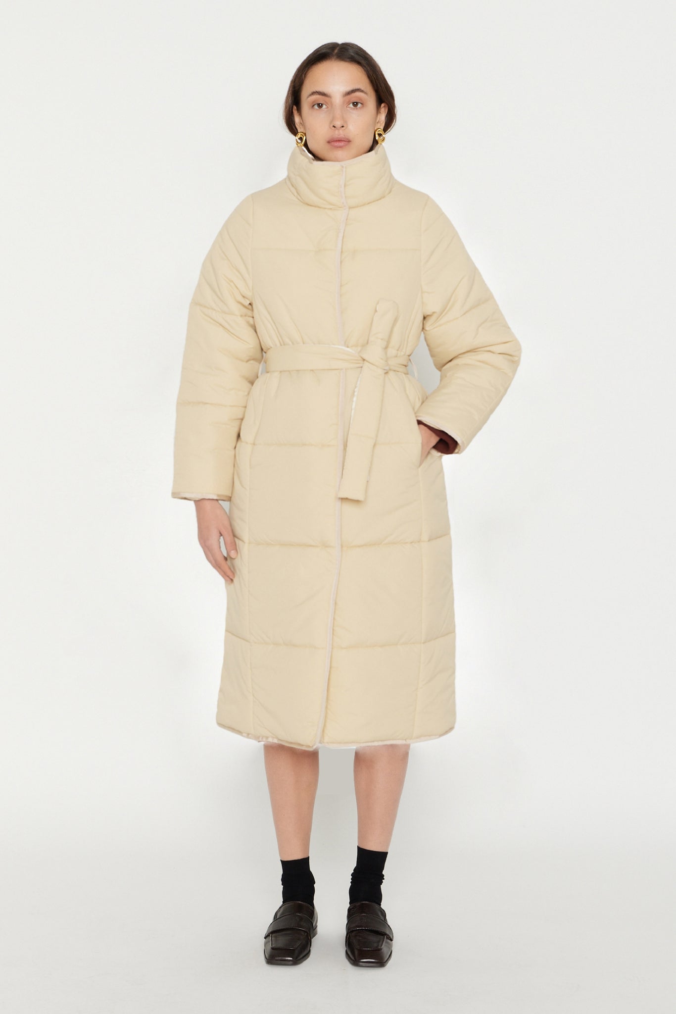 Beige Quilted Puffer Coat