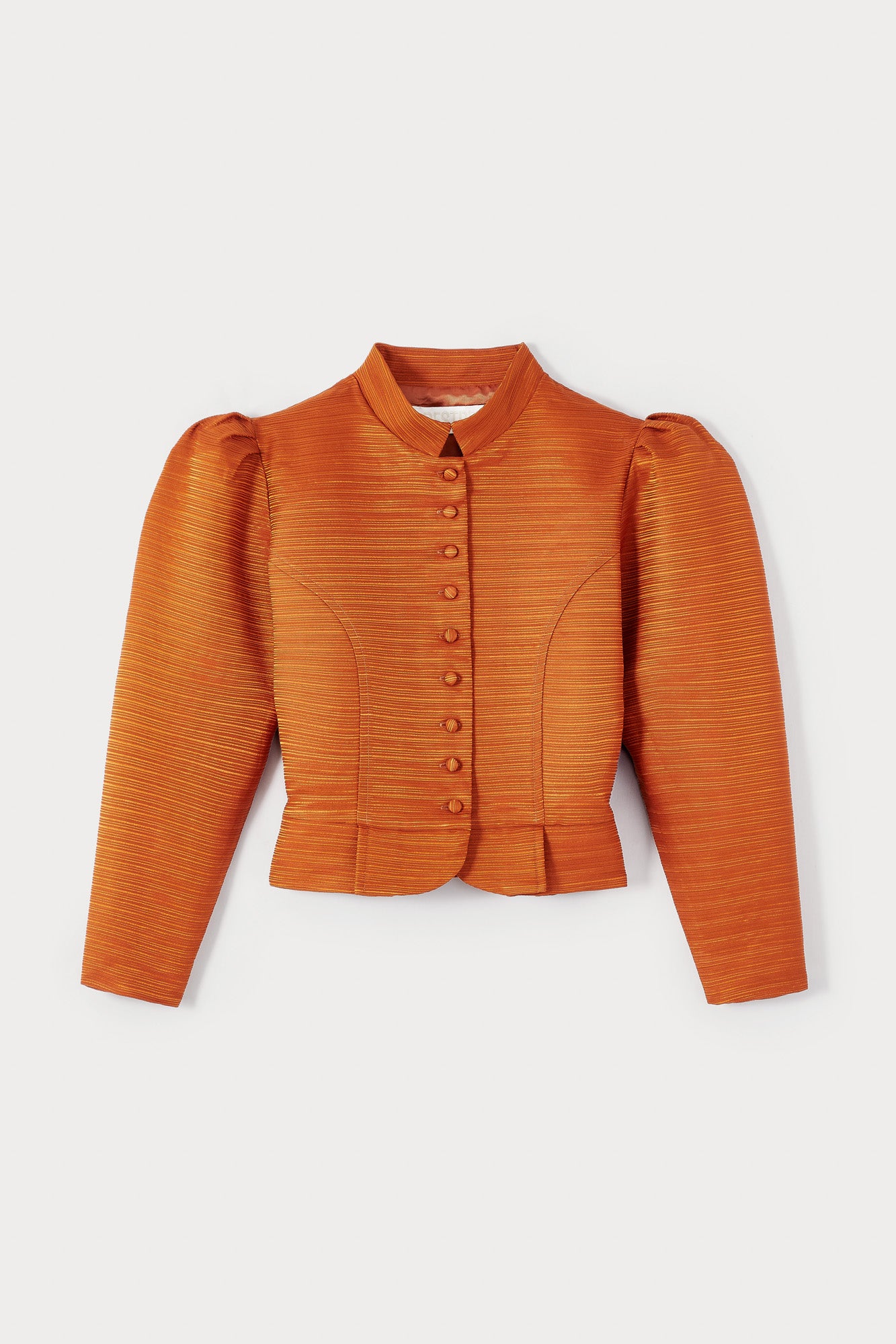 Orange Ribbed Puff Sleeve Jacket
